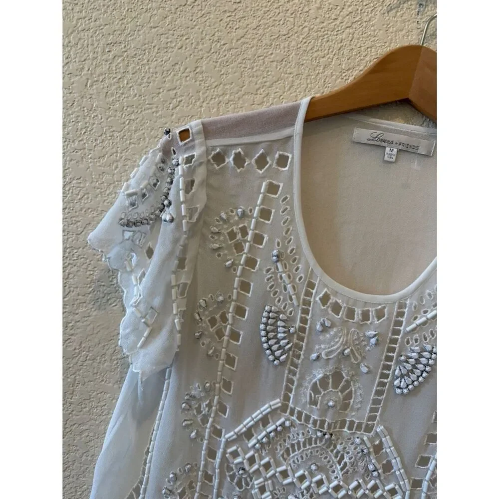 LOVERS+FRIENDS BEADS EMBROIDERED IVORY/white  COLOR SIZE Medium BLOUSE